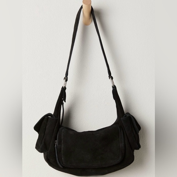 NWT Free People Siren Suede Shoulder Bag in Black - Picture 2 of 6
